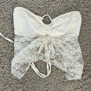 White Lace Strapless Crop Top